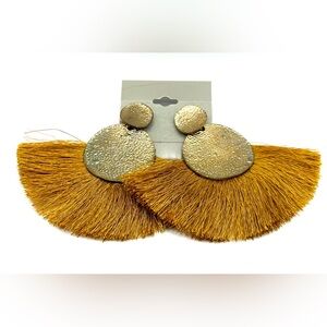 Gold Fringed Drop Pierced Earrings-Boho-Tassel Earrings-Vintage Ethnic Jewelry